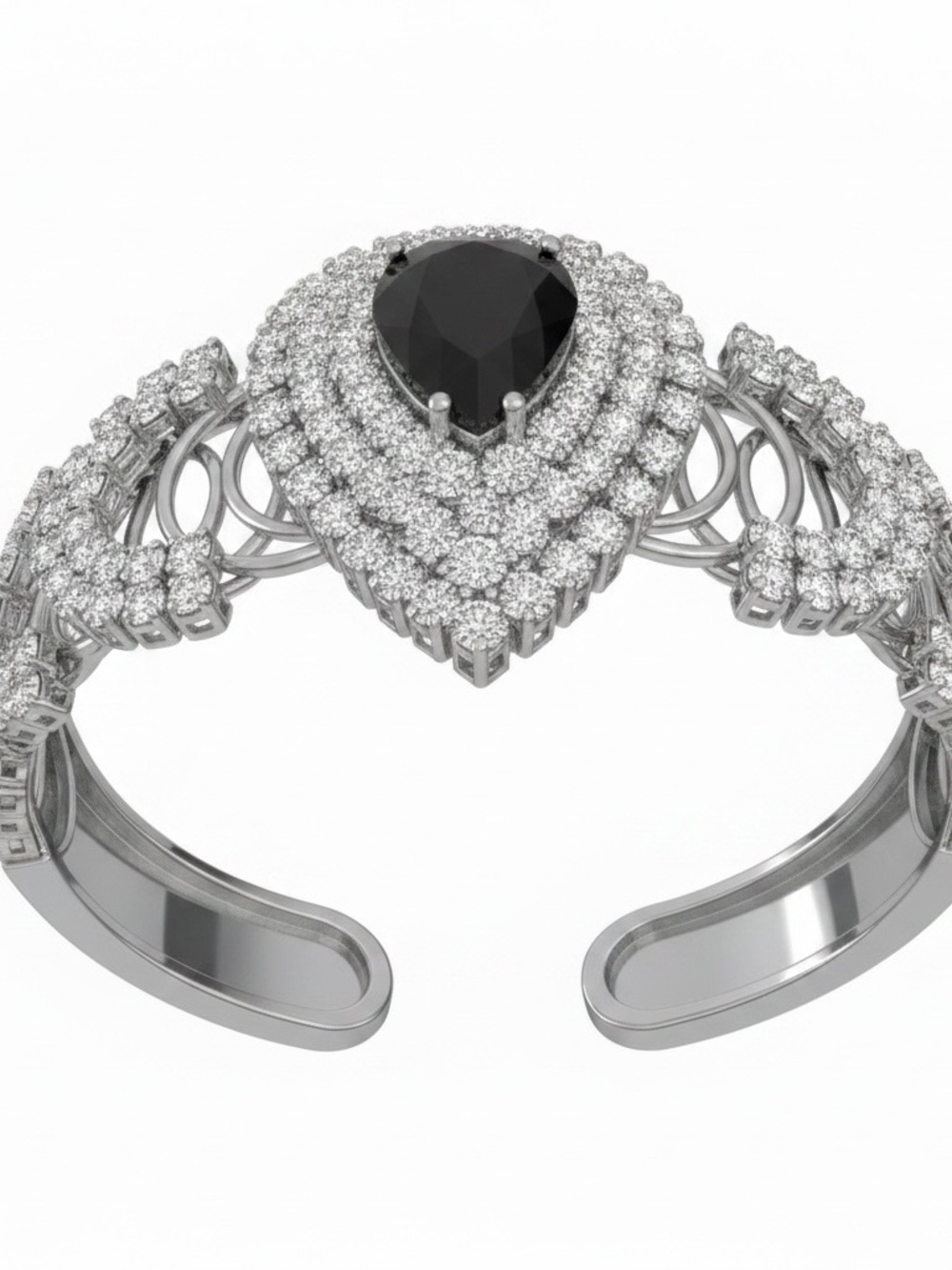Women’s Silver Bracelet with Black Teardrop Stone and Pave Crystals